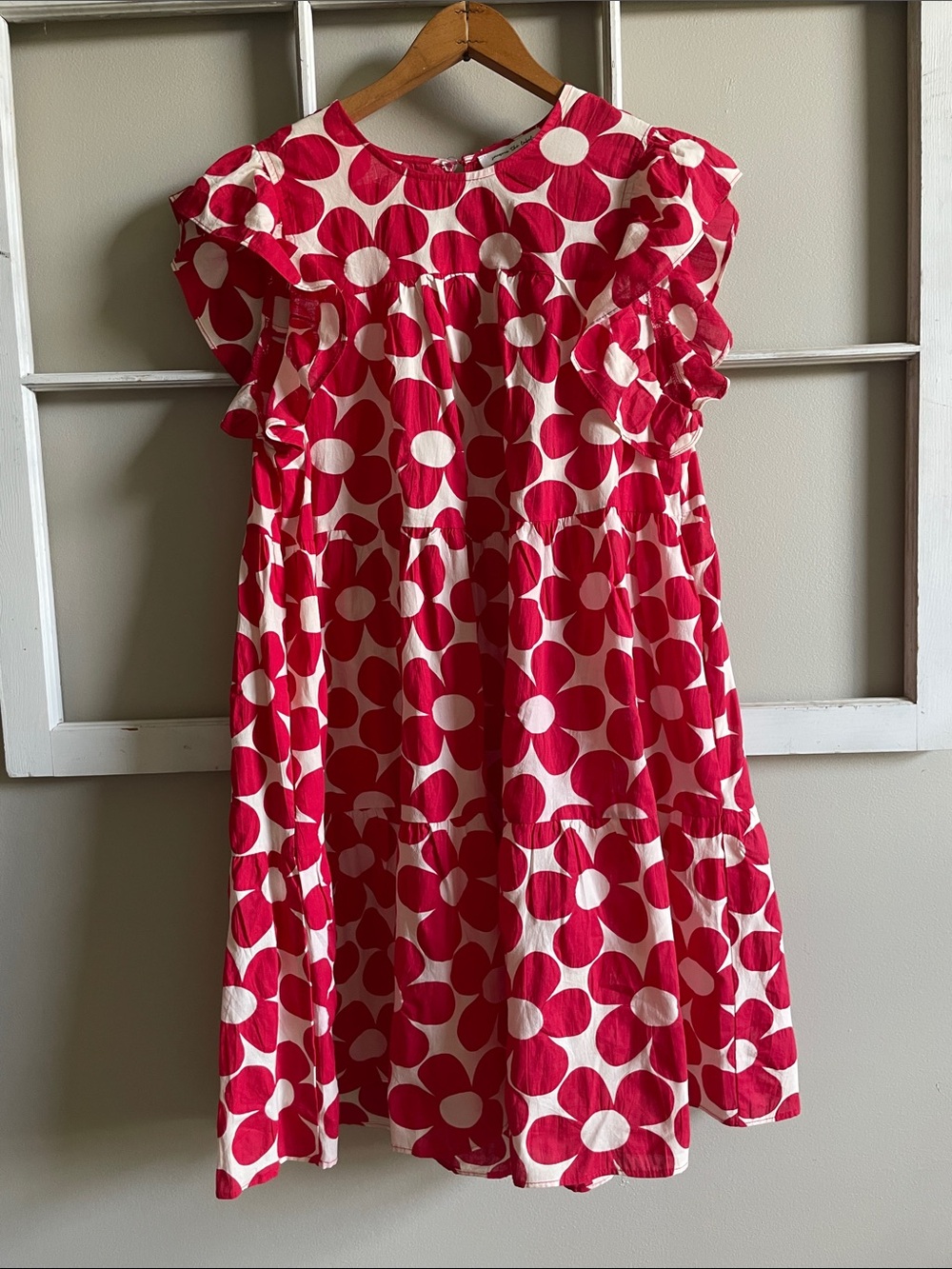 Jacquie the Label Red and White Floral Dot Tiered Dress with Ruffle Sleeves
